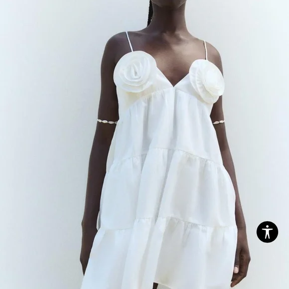 POPLIN DRESS WITH TEXTURED FLOWERS - Picture 4 of 9